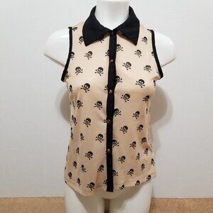 Julie's Closet top Medium skull crossbones punk semi sheer collared button up